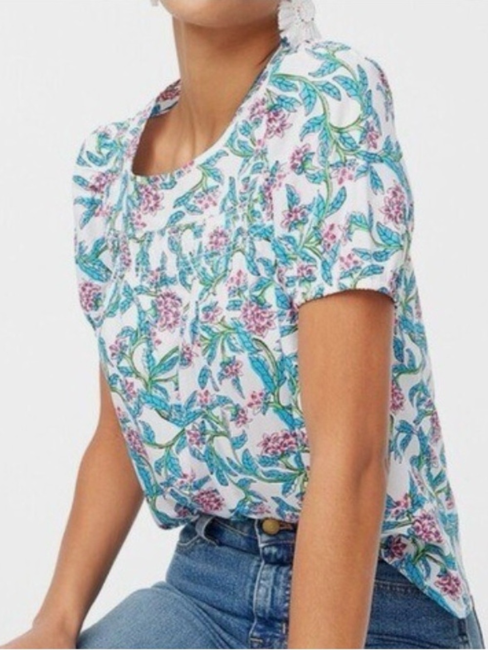 J.Crew Floral Tropical short sleeve Summer Blouse Top size M